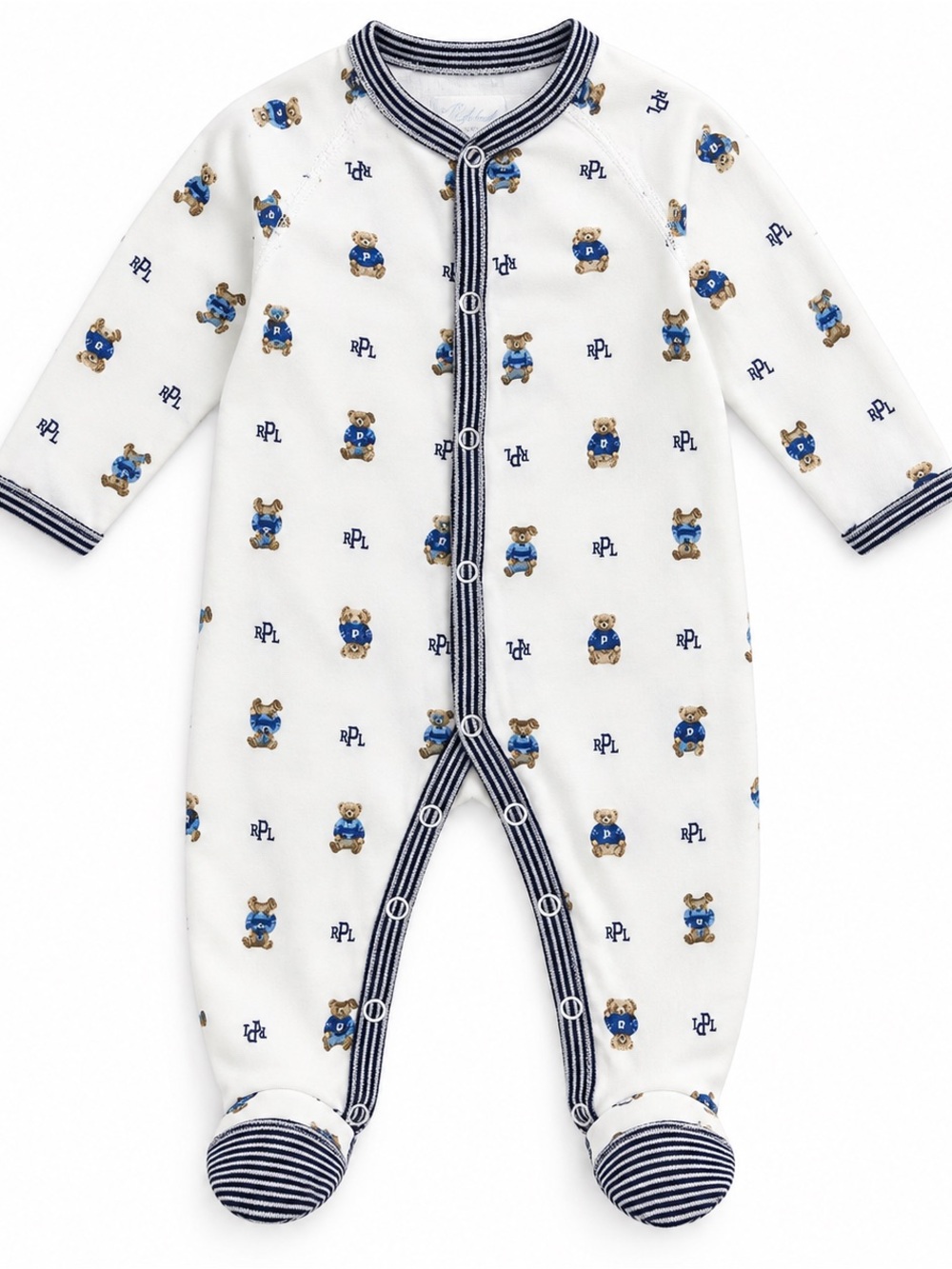Ralph Lauren White Baby One-Piece with Blue Bear Print-3M